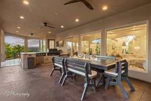 View of patio / terrace featuring ceiling fan and outdoor dining area