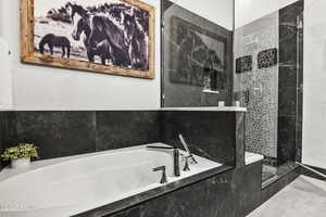Bathroom with a garden tub and a walk in shower