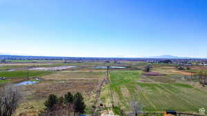 Aerial view of sparsely populated area with mountains