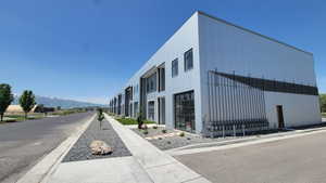 View of building exterior featuring a mountain view