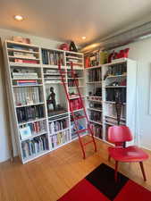 Office area bookshelves.
