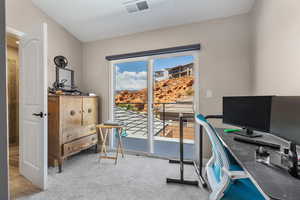 Home office with carpet floors
