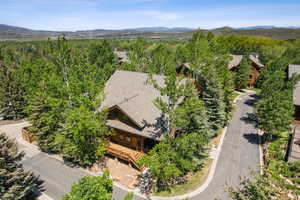 View from above of property with a mountainous background