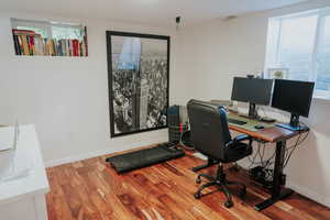 Office featuring healthy amount of natural light, wood finished floors, and baseboards