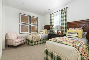 Bedroom with carpet flooring and recessed lighting