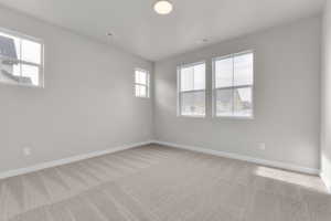 Unfurnished room with carpet flooring and baseboards
