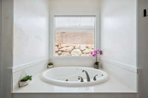 Full bath featuring a tub with jets and healthy amount of natural light