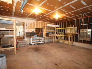 Garage featuring a workshop area