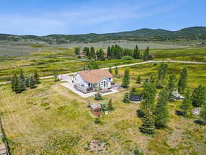 Overview of rural landscape with mountains