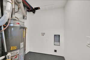 Utility room featuring water heater