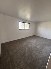 Spare room with baseboards, carpet flooring, and a textured ceiling