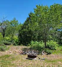 View of yard with a fire pit