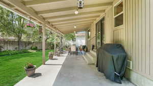 View of patio / terrace featuring a grill and entry steps