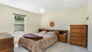 Bedroom with light colored carpet