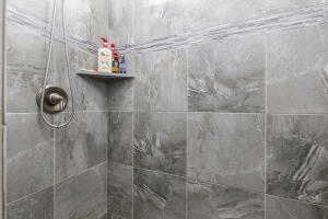 Bathroom view of tiled shower