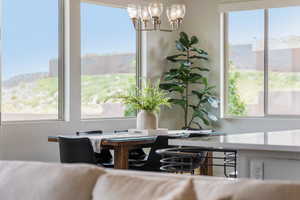 Dining room with a chandelier