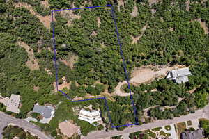 Aerial view of property's location with property parcel outlined