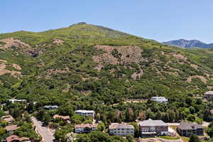 Bird's eye view of a mountain backdrop