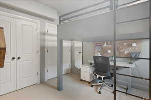 Home office with light carpet
