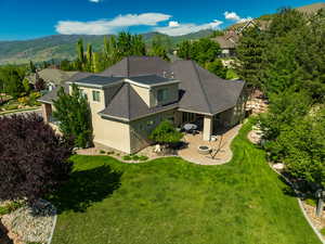 View from above of property featuring a mountain backdrop