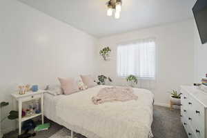 Bedroom with carpet flooring and baseboards