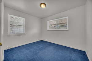 Carpeted empty room with baseboards