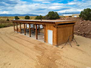 View of outdoor structure featuring a mountain view