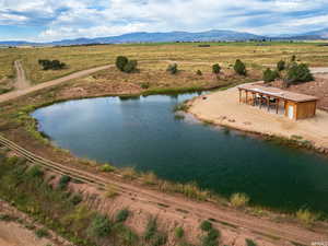 Drone / aerial view of a water and mountain view