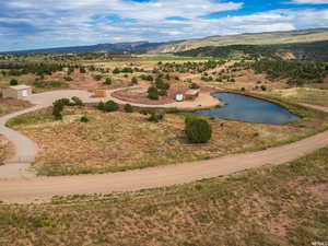Bird's eye view of a water and mountain view