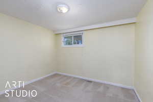 Basement with carpet floors and baseboards