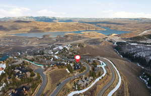 Aerial view of a water and mountain view