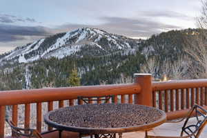 Wooden terrace with a mountain view