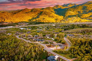 Drone / aerial view of a mountain backdrop