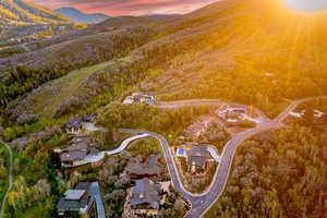 Aerial view at dusk of a mountain view and a view of trees