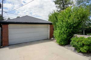 View of detached garage
