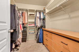 Spacious closet with light carpet