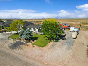 Aerial perspective of suburban area featuring mountains
