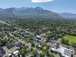 Drone / aerial view of a mountain backdrop