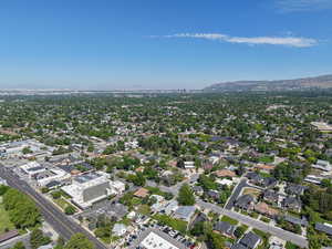 Bird's eye view of a mountainous background