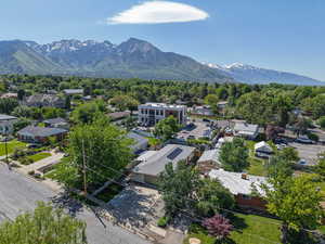 Drone / aerial view of a mountain backdrop