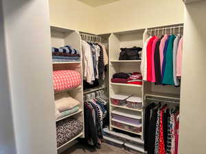 Spacious closet with carpet floors