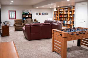 Game room featuring recessed lighting and carpet flooring