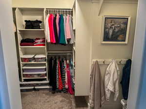 Walk in closet featuring carpet flooring