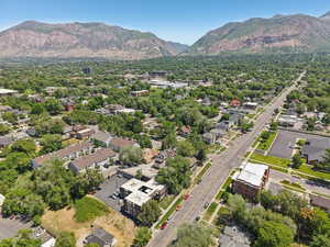 Drone / aerial view of a mountain backdrop