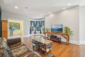 Living area with view into sun room