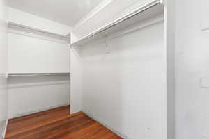 Walk in closet featuring wood finished floors