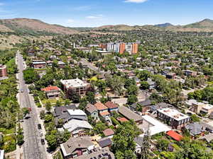 Bird's eye view of a mountainous background