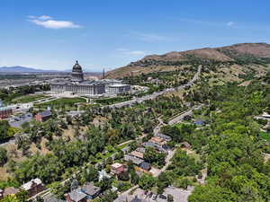 Bird's eye view of a mountainous background