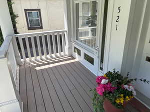 West side of front porch & front door