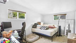Carpeted bedroom with multiple windows